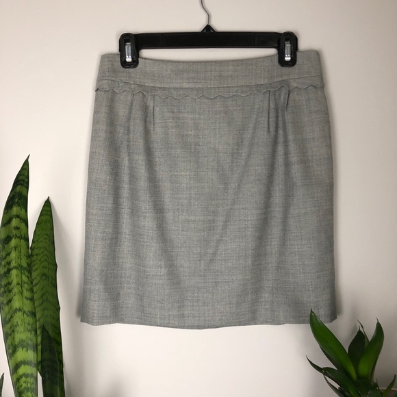 J Crew Light Grey Wool Skirt w/Scalloped Waistband - Picture 2 of 12